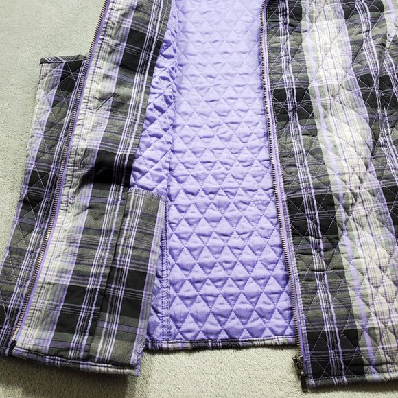 Southern Lady Quilted Full Zip Plaid Vest 2 Pockets Purple Gray Wms Sz XL - Picture 5 of 10